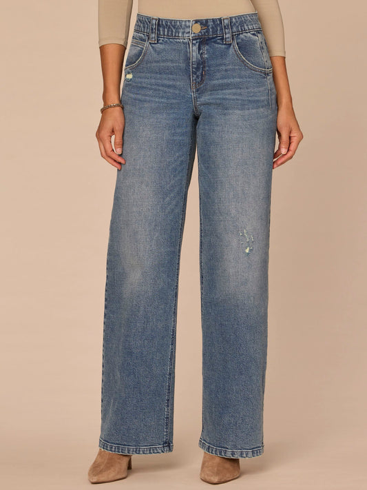 "Ab"solution® Mid-Rise Wide Leg Jeans with Subtle Destruction Detail - Indigo Denim