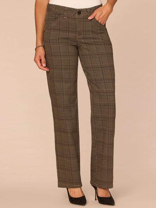 "Ab"solution® Mid-Rise Slash Pocket Plaid Print Straight Leg Pants - Golden Sugar Multi