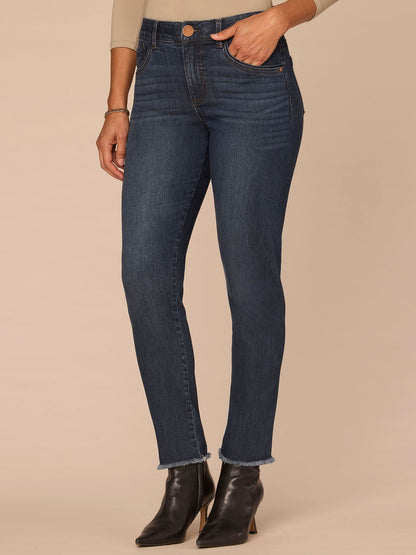 "Ab"solution® High Rise Seamless Frayed Hem Cigarette Jeans - Indigo Denim