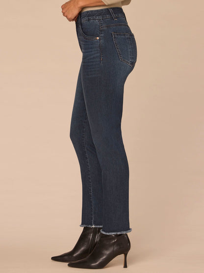 "Ab"solution® High Rise Seamless Frayed Hem Petite Cigarette Jeans - Indigo Denim
