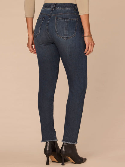 "Ab"solution® High Rise Seamless Frayed Hem Cigarette Jeans - Indigo Denim