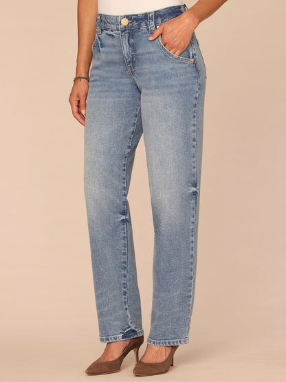 "Ab"solution® High Rise Light Blue Artisanal Stovepipe Jeans - Light Blue Artisanal Denim