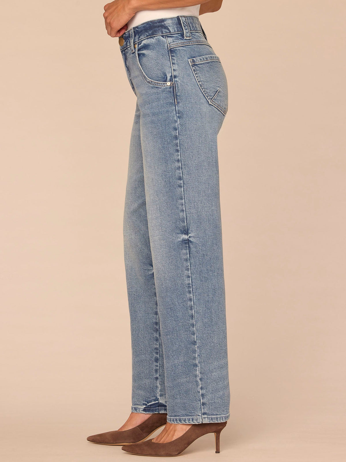 "Ab"solution® High Rise Light Blue Artisanal Stovepipe Jeans - Light Blue Artisanal Denim
