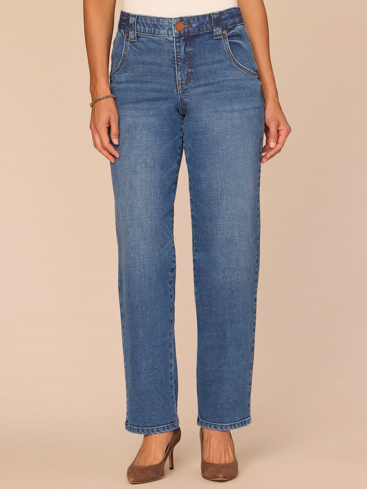 "Ab"solution® High Rise Mid Blue Stovepipe Jeans - Mid Blue Denim