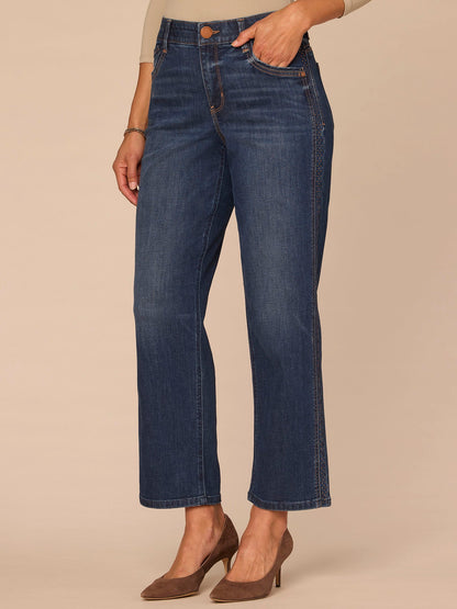 "Ab"solution® High Rise Blue Rhinestone Ankle Straight Petite Jeans - Blue Denim