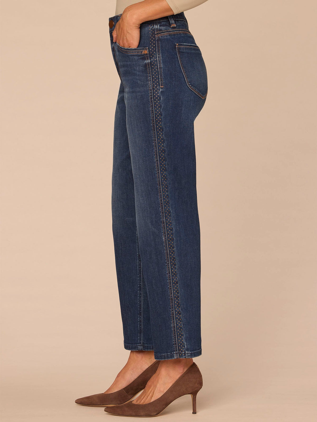 "Ab"solution® High Rise Blue Rhinestone Ankle Straight Petite Jeans - Blue Denim