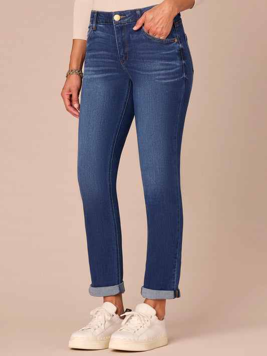 "Ab"solution® Cuffed Blue Denim Girlfriend Jean - Blue Denim
