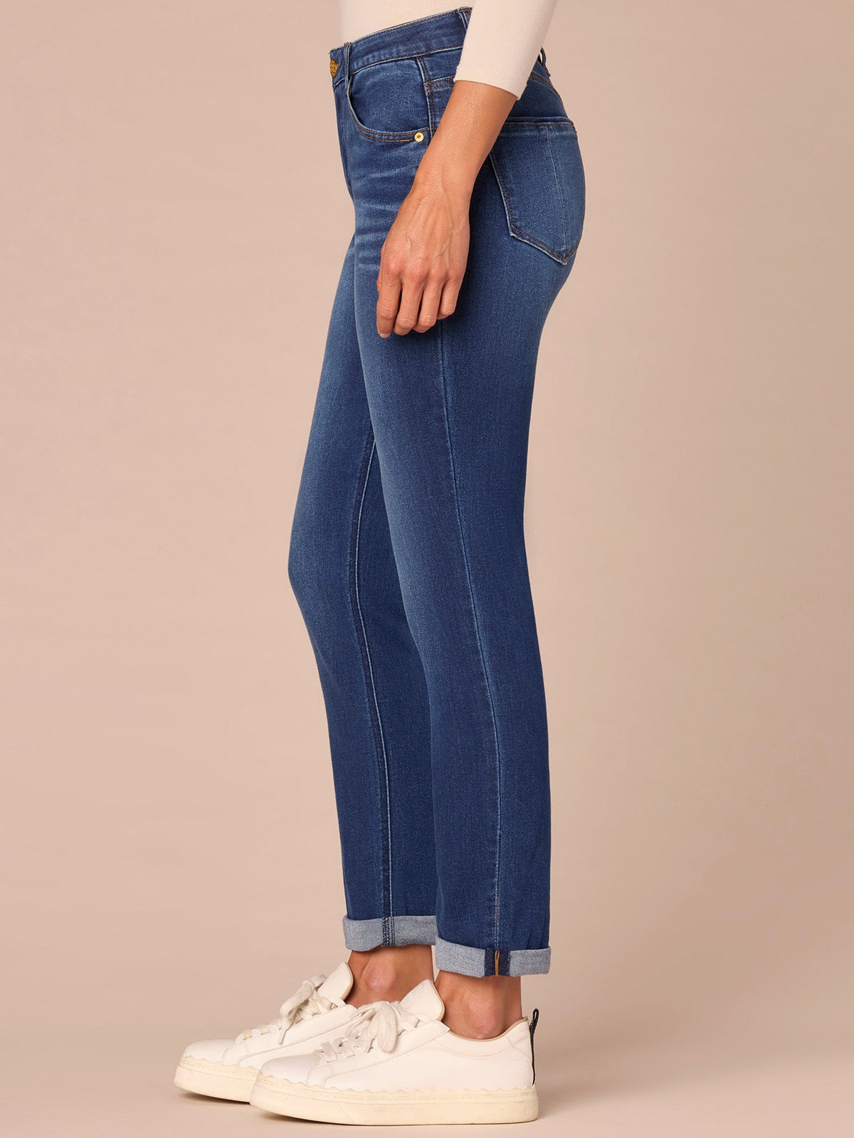 "Ab"solution® Cuffed Blue Denim Girlfriend Jean - Blue Denim