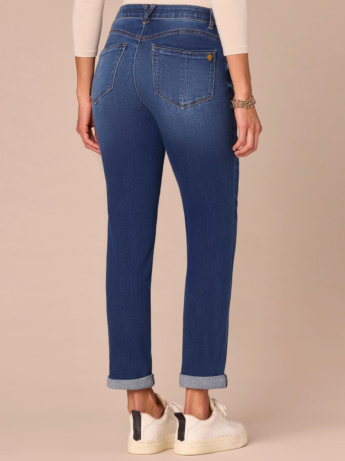 "Ab"solution® Cuffed Blue Denim Girlfriend Jean - Blue Denim