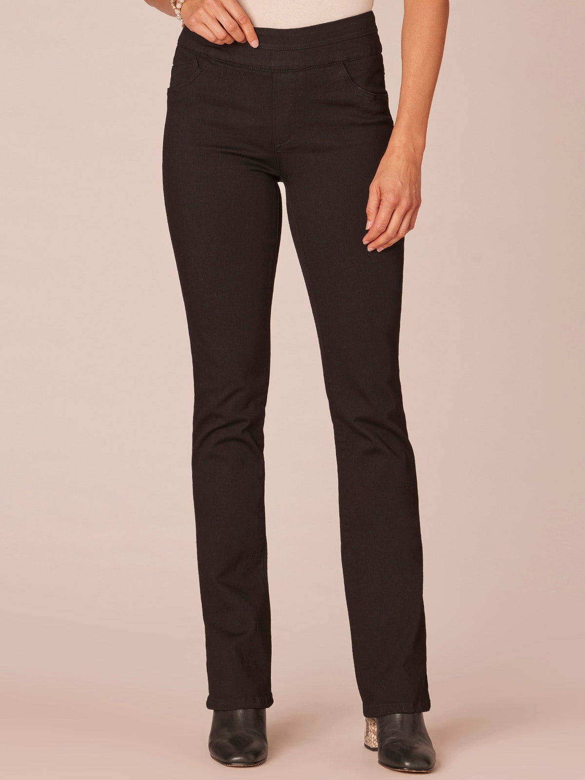 "Ab"solution High Rise Itty Bitty Boot Glider Jeans - Black Denim