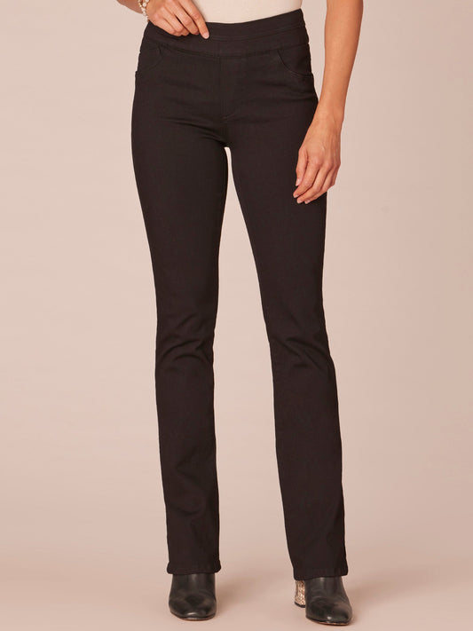 "Ab"solution High Rise Itty Bitty Boot Glider Petite Jeans - Black Denim