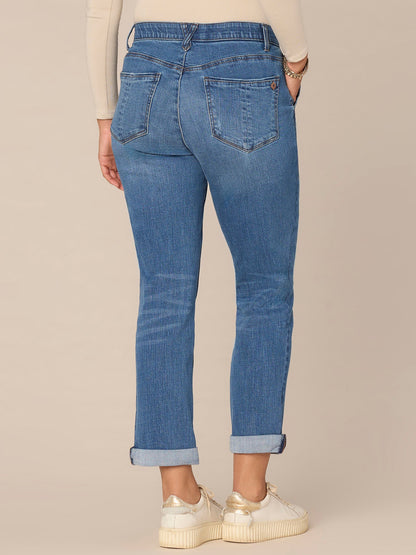 "Ab"solution Mid-Rise Side Entry Pocket Girlfriend Petite Jeans - Mid Blue Artisanal Denim