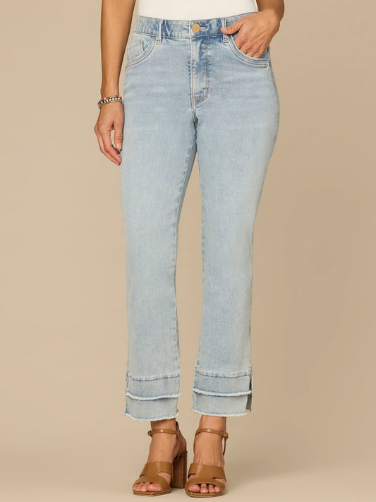 “Ab”solution® Mid-Rise Double Layer Fray Hem Kick Flare Jeans - Light Blue Denim