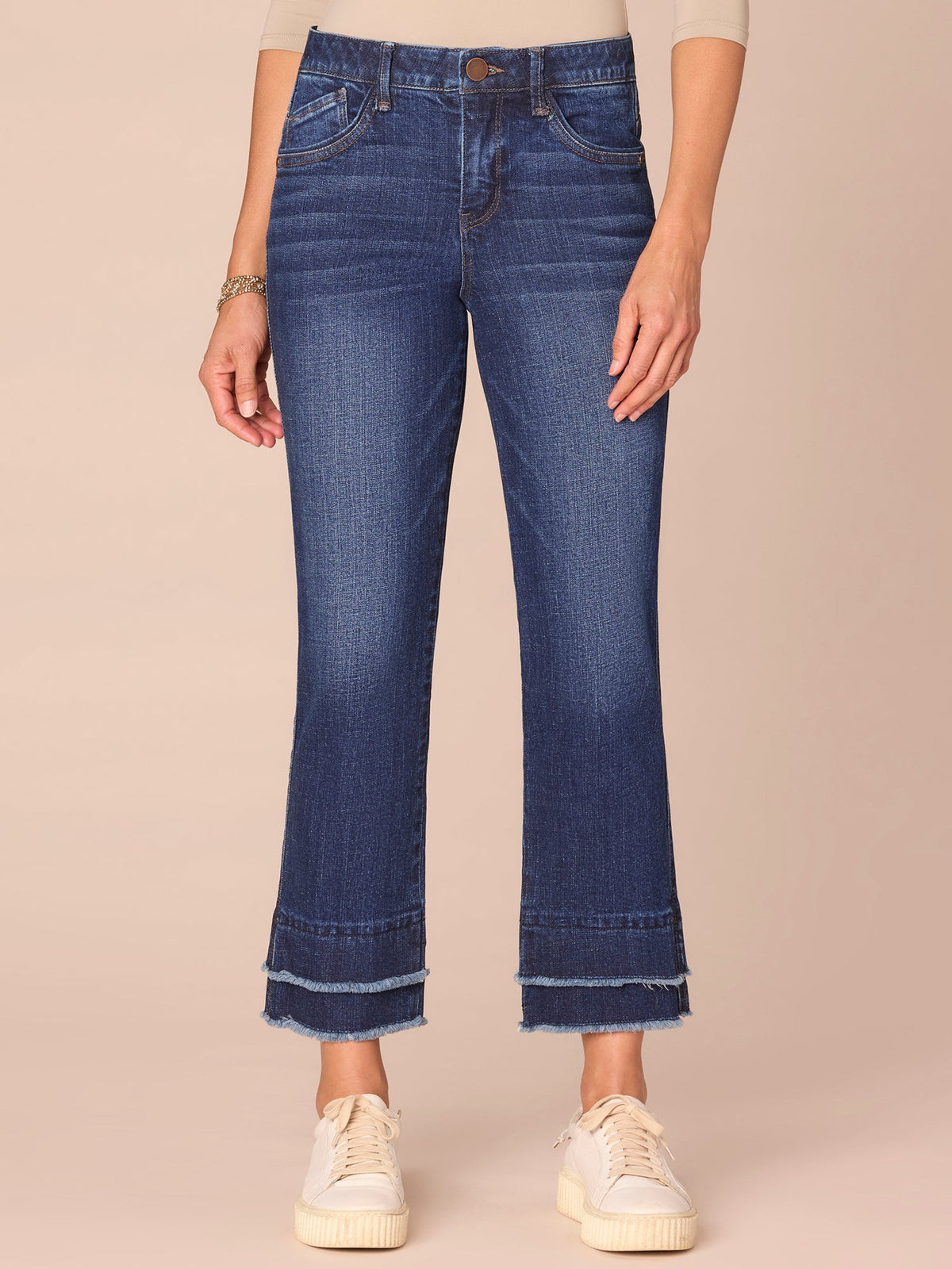 "Ab"solution® Mid-Rise Kick Flare Jeans with Double Layer Fray Hem - Indigo Denim