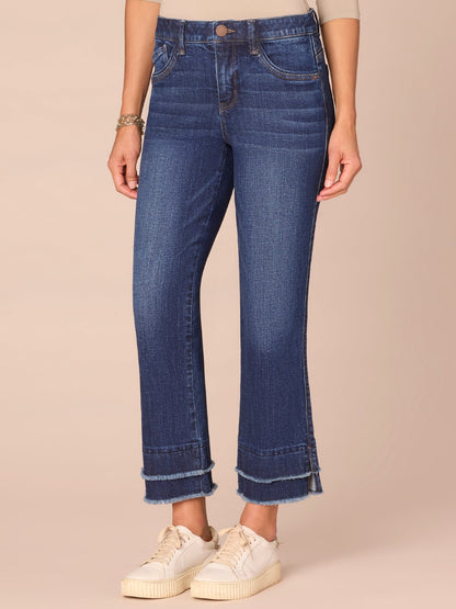 "Ab"solution® Mid-Rise Kick Flare Jeans with Double Layer Fray Hem - Indigo Denim