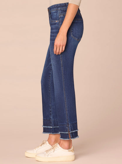 "Ab"solution® Mid-Rise Kick Flare Jeans with Double Layer Fray Hem - Indigo Denim