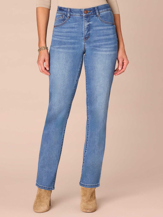 "Ab"solution® High Rise Straight Leg REPREVE® Jeans - Mid Blue Denim