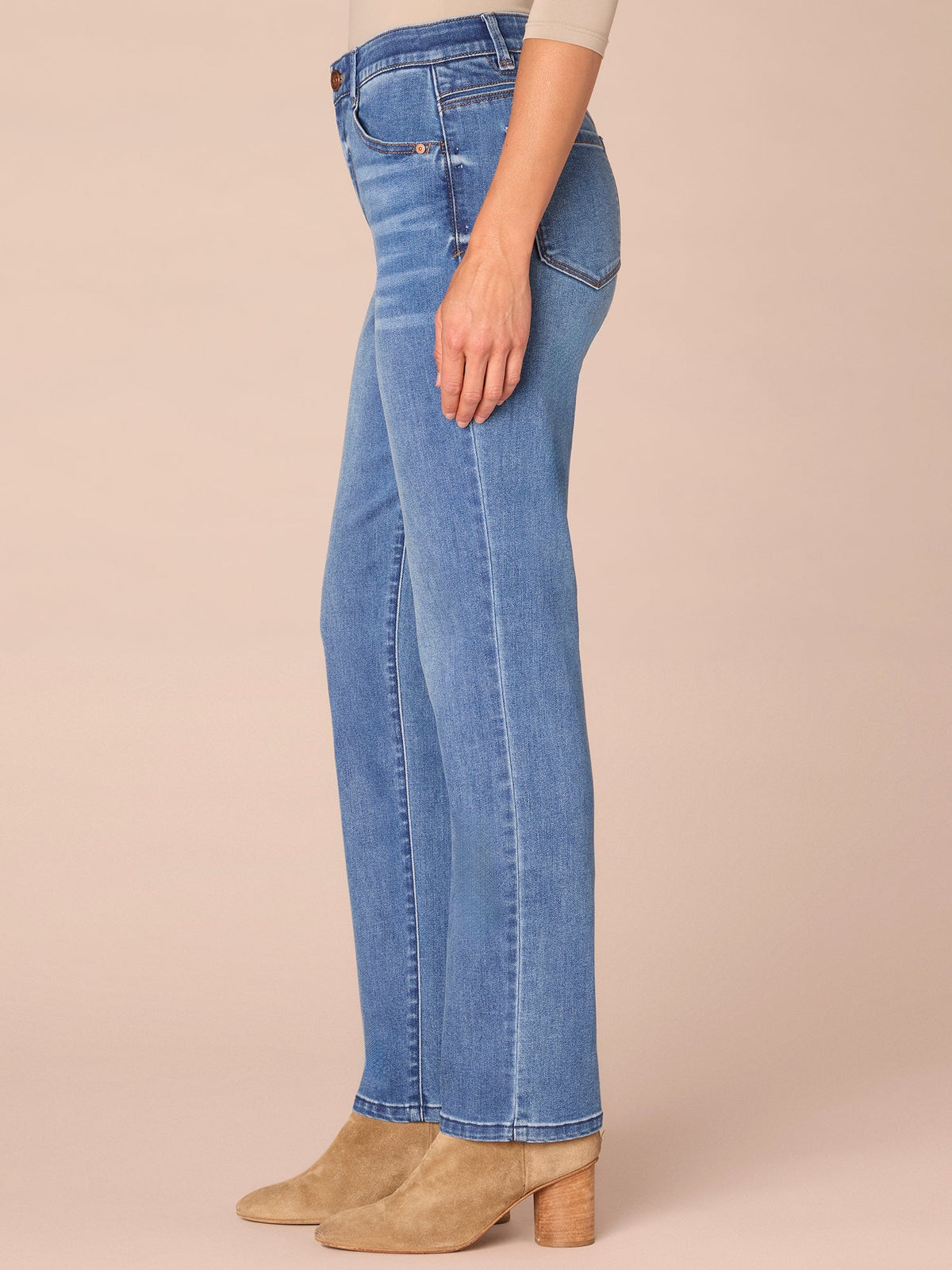 "Ab"solution® High Rise Petite Straight Leg Jeans in Mid Blue - Mid Blue Denim