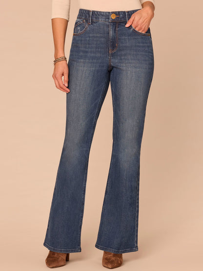 "Ab"solution® High Rise Petite Out There Flare Jeans in Blue - Blue Denim