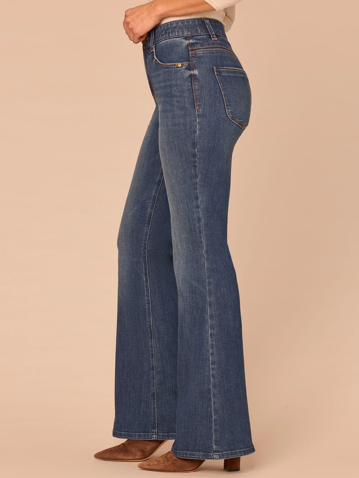 "Ab"solution® High Rise Petite Out There Flare Jeans in Blue - Blue Denim
