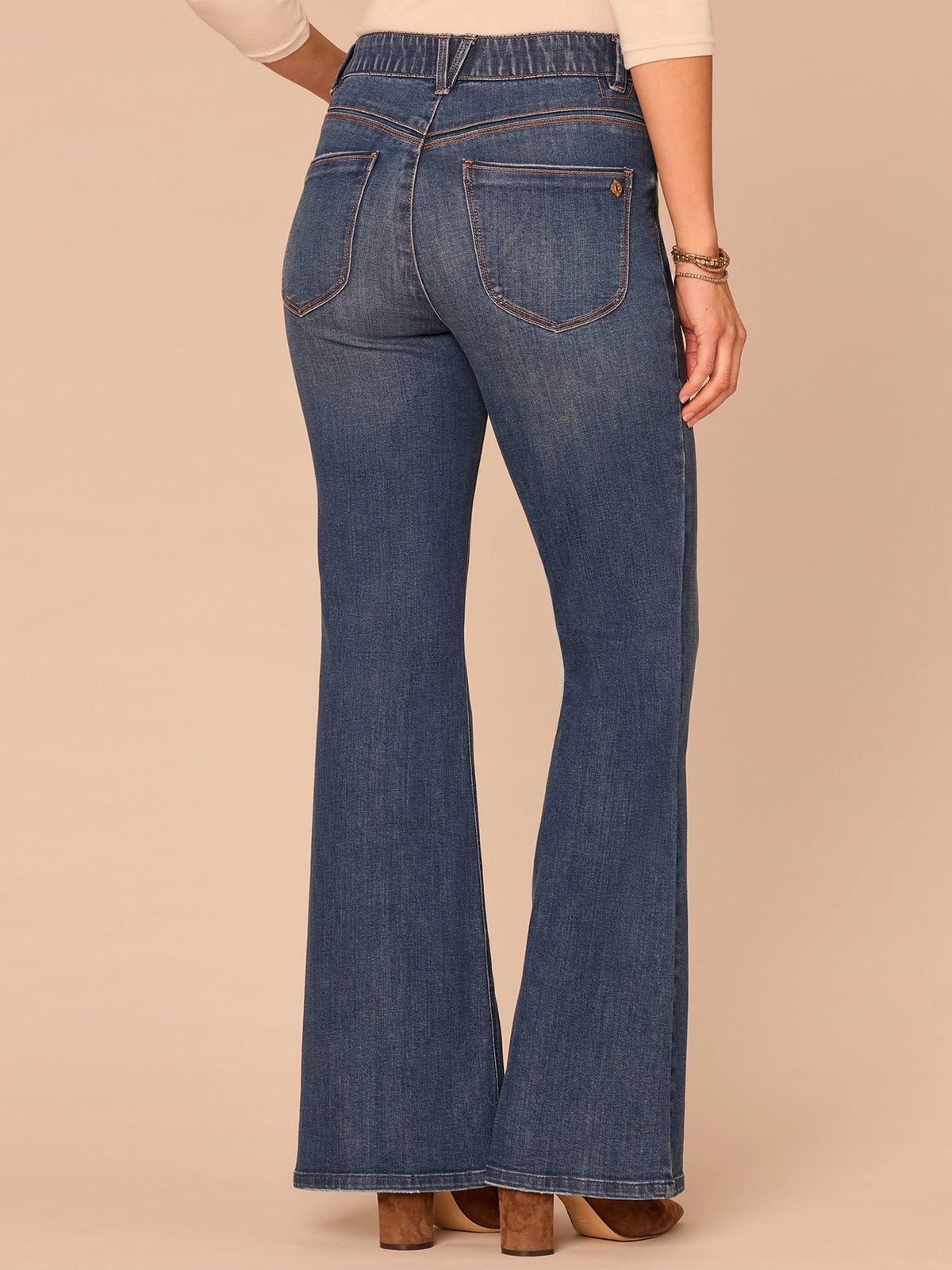 "Ab"solution® High Rise Out There Flare Jeans in Blue - Blue Denim