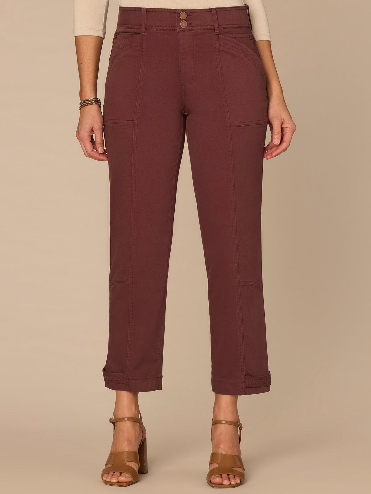 "Ab"solution® High Rise Tapered Utility Pant with Snap Hem - Thyme|Oxblood|Ultra Navy|Lily Pad|Cherry Chocolate|Ballet Pink|Biscotti|Optic White|Stone|Vintage Walnut