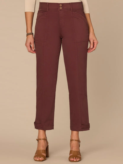 "Ab"solution® High Rise Tapered Utility Pant with Snap Hem - Thyme|Oxblood|Ultra Navy|Lily Pad|Cherry Chocolate|Ballet Pink|Biscotti|Optic White|Stone|Vintage Walnut