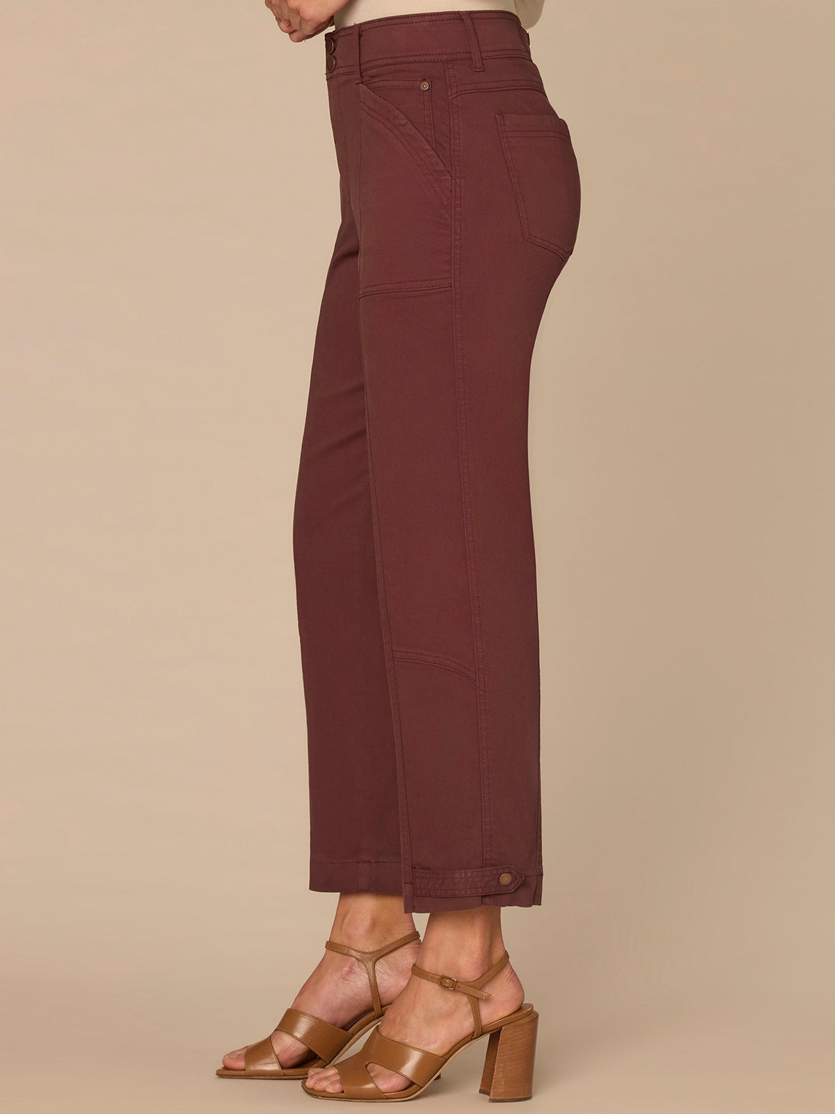 "Ab"solution High Rise Snap Hem Petite Utility Pant - Lily Pad|Cherry Chocolate|Thyme|Stone|Ballet Pink|Biscotti|Oxblood|Ultra Navy|Vintage Walnut|Raw Sienna