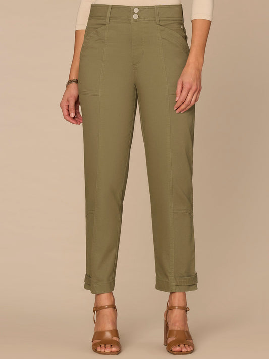 "Ab"solution High Rise Snap Hem Petite Utility Pant - Lily Pad|Cherry Chocolate|Thyme|Stone|Ballet Pink|Biscotti|Oxblood|Ultra Navy|Vintage Walnut|Raw Sienna