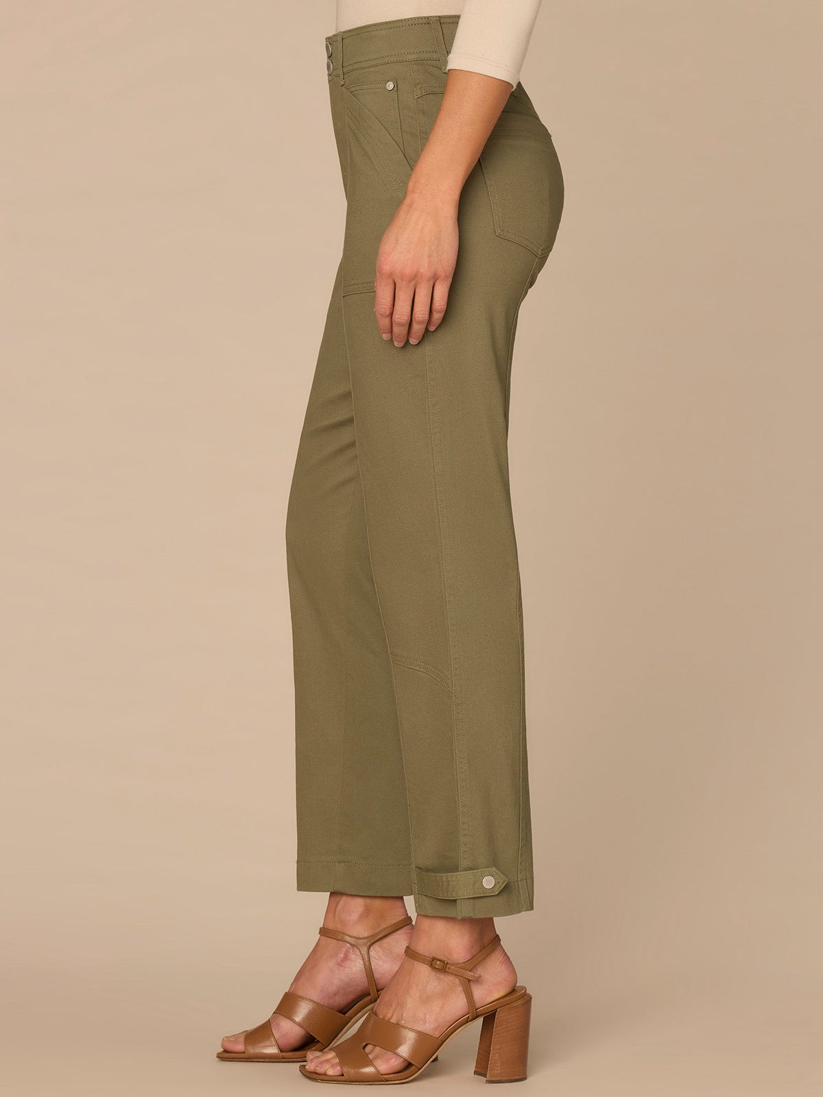 "Ab"solution® High Rise Tapered Utility Pant with Snap Hem - Thyme|Oxblood|Ultra Navy|Lily Pad|Cherry Chocolate|Ballet Pink|Biscotti|Optic White|Stone|Vintage Walnut