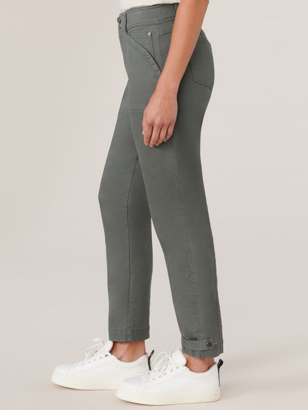 "Ab"solution High Rise Snap Hem Petite Utility Pant - Lily Pad|Cherry Chocolate|Thyme|Stone|Ballet Pink|Biscotti|Oxblood|Ultra Navy|Vintage Walnut|Raw Sienna
