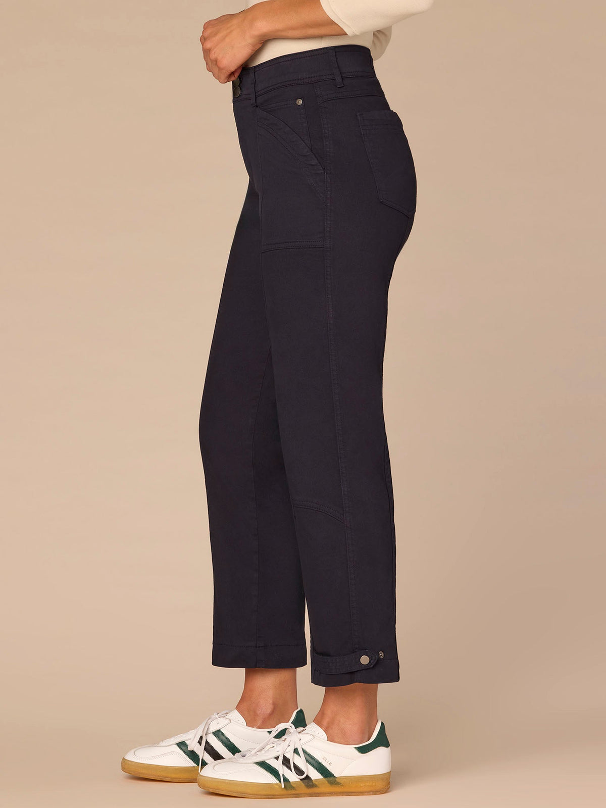 "Ab"solution® High Rise Tapered Utility Pant with Snap Hem - Thyme|Oxblood|Ultra Navy|Lily Pad|Cherry Chocolate|Ballet Pink|Biscotti|Optic White|Stone|Vintage Walnut