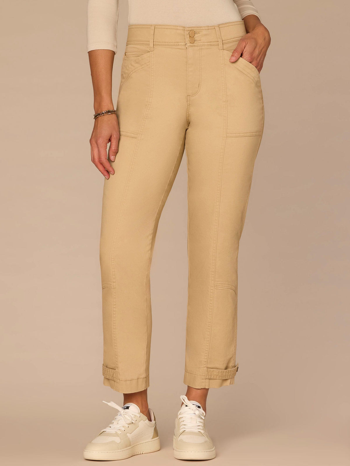 "Ab"solution® High Rise Tapered Utility Pant with Snap Hem - Thyme|Oxblood|Ultra Navy|Lily Pad|Cherry Chocolate|Ballet Pink|Biscotti|Optic White|Stone|Vintage Walnut