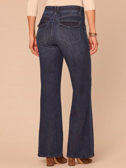 "Ab"solution® Skyrise Double Side Seam Trouser Detail Bootcut Jeans - Indigo Denim