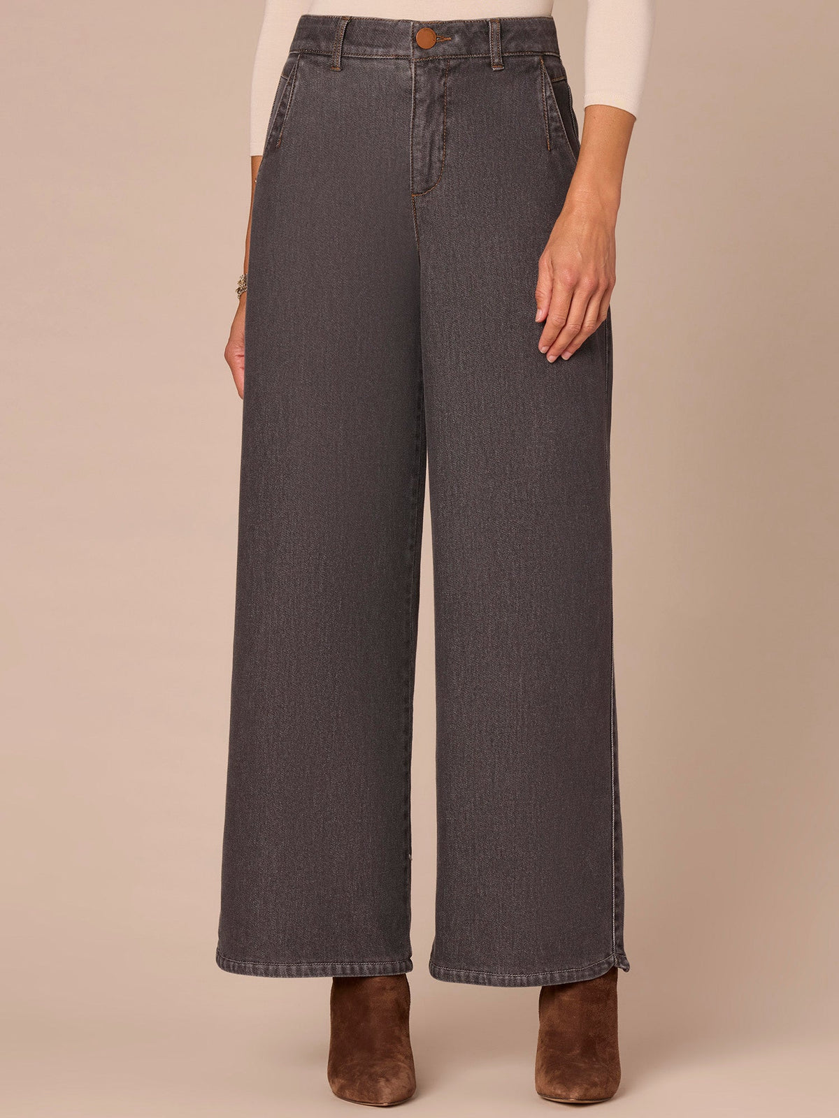 "Ab"solution® Skyrise Tulip Hem Wide Leg Jeans with Curved Pockets - Grey Denim