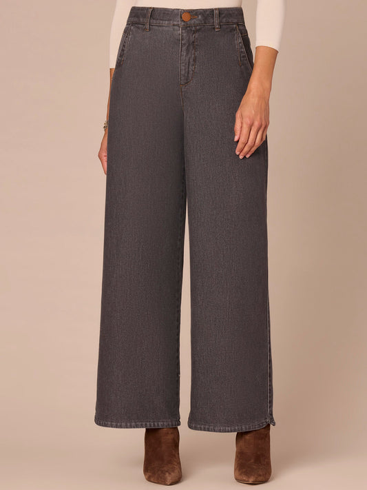 "Ab"solution® Skyrise Tulip Hem Wide Leg Jeans with Curved Pockets - Grey Denim