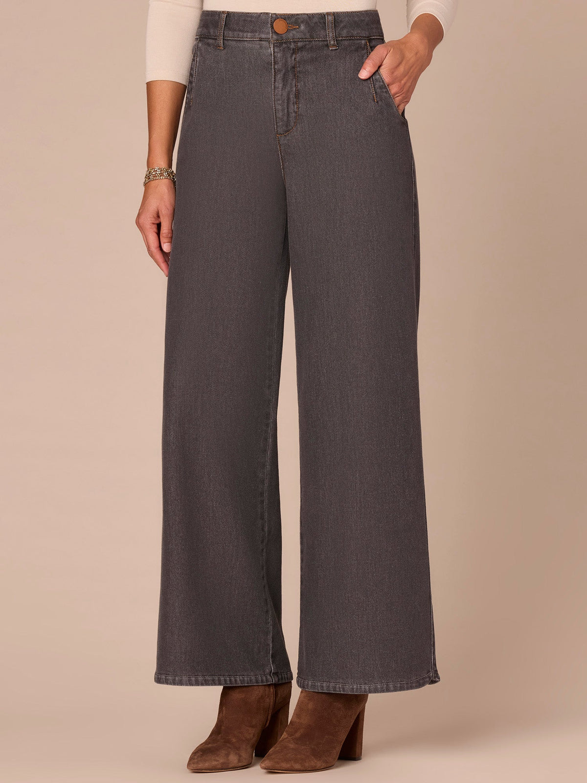 "Ab"solution® Skyrise Tulip Hem Wide Leg Jeans with Curved Pockets - Grey Denim
