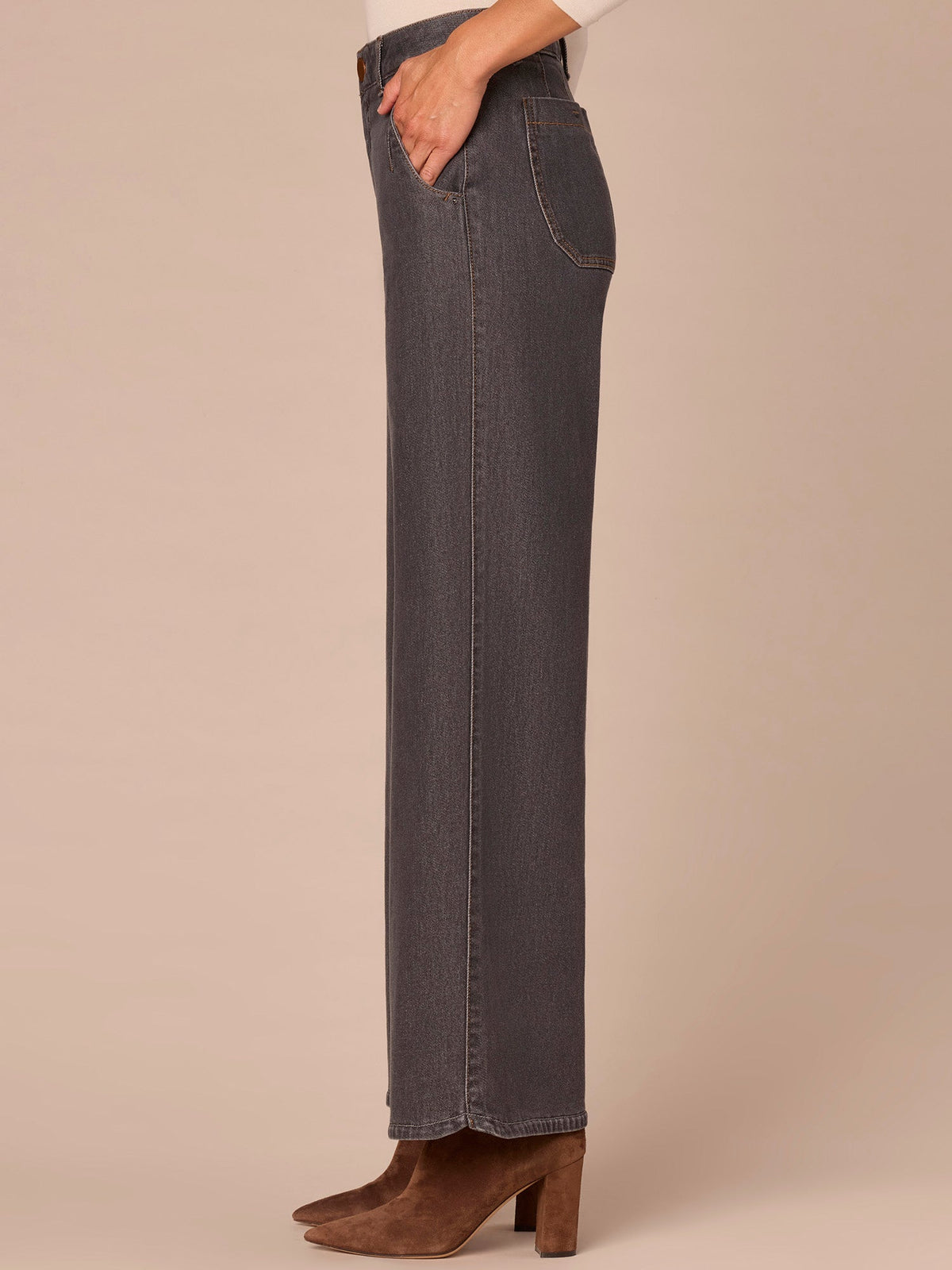 "Ab"solution® Skyrise Tulip Hem Wide Leg Jeans with Curved Pockets - Grey Denim