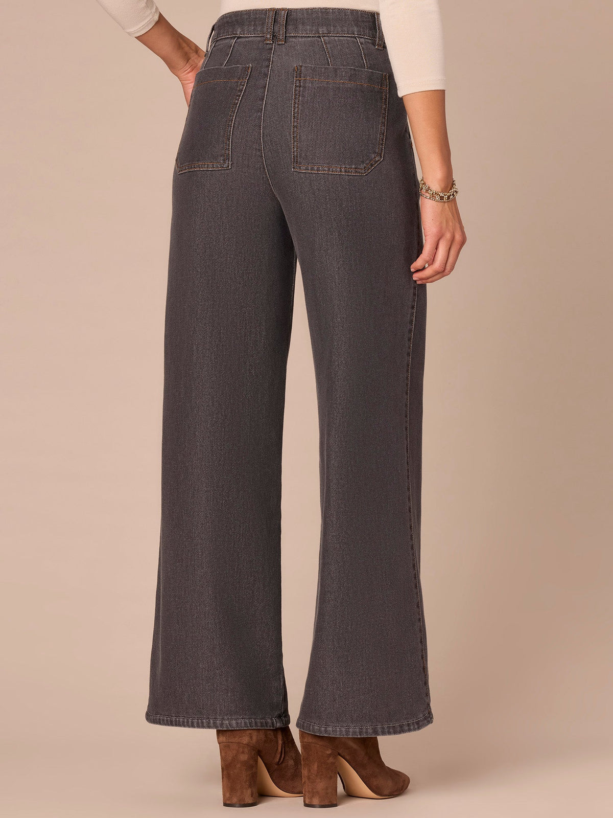"Ab"solution® Skyrise Tulip Hem Wide Leg Jeans with Curved Pockets - Grey Denim