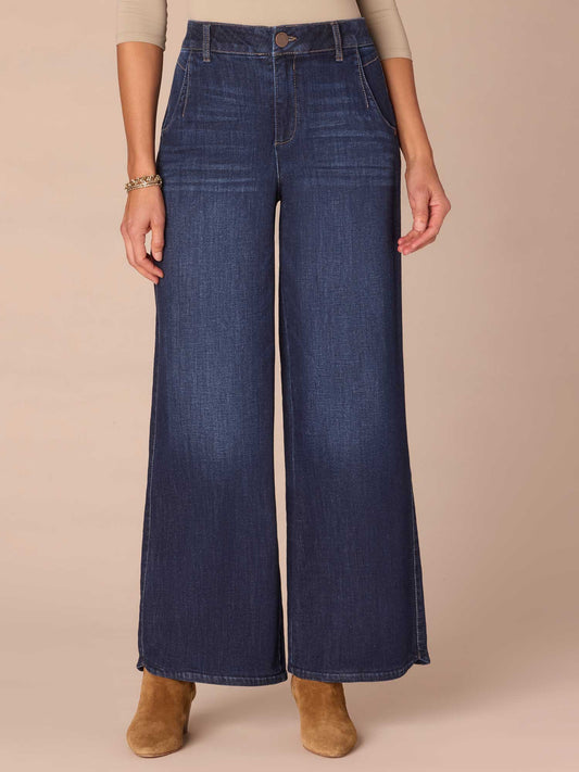 "Ab"solution® Skyrise Curved Pocket Wide Leg Jeans with Tulip Hem - Indigo Denim