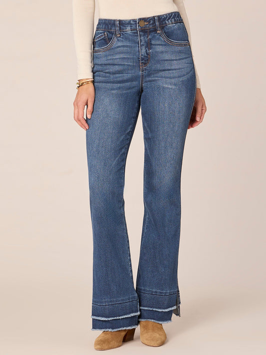 "Ab"solution High Rise Double Layer Hem Itty Bitty More Boot Jeans - Blue Denim