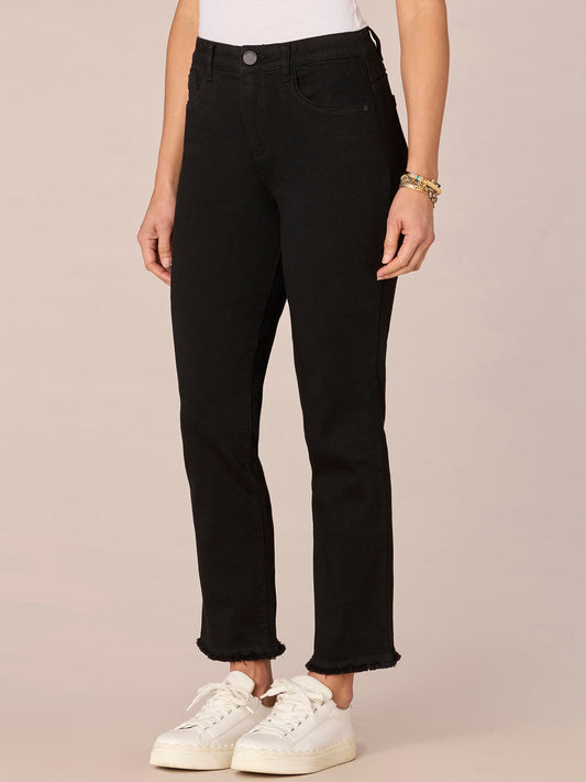 "Ab"solution High Rise Cascading "D" Pocket Slim Straight Jeans - Black Denim