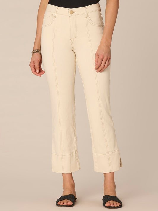 "Ab"solution® High Rise Center Seam Slit Hem Petite Kick Flare Pants - Ecru