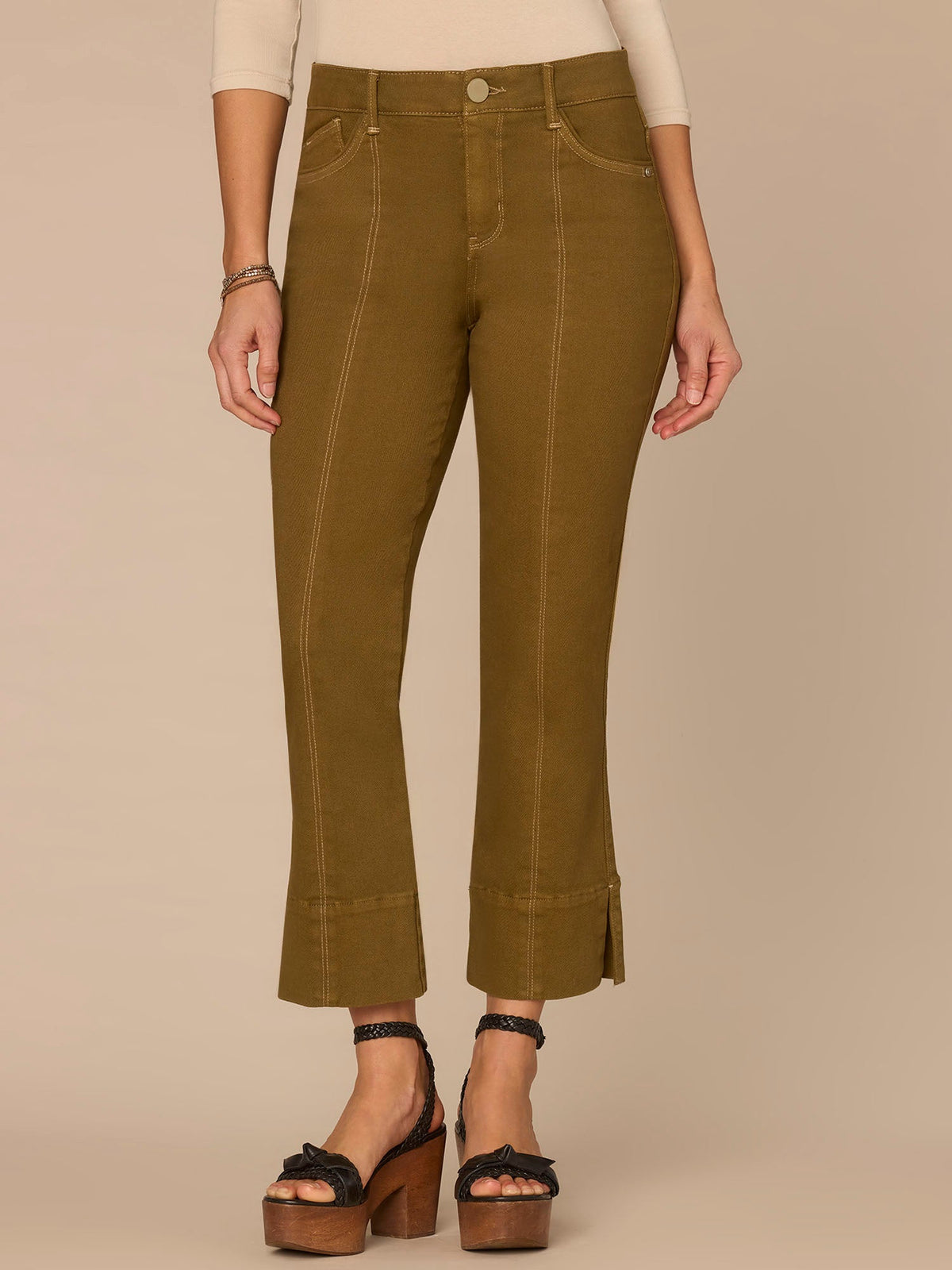 "Ab"solution® High Rise Colored Center Seam Petite Kick Flare Pants - Golden Olive