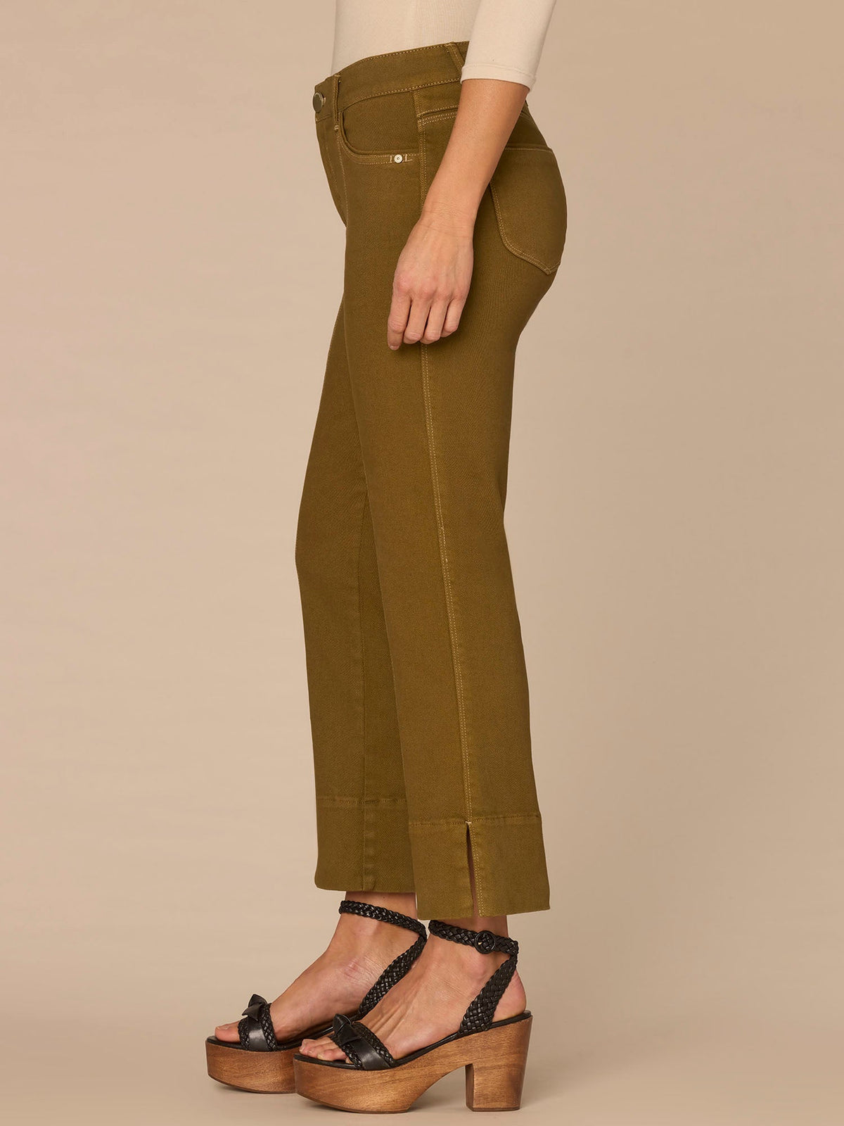 "Ab"solution® High Rise Colored Center Seam Petite Kick Flare Pants - Golden Olive