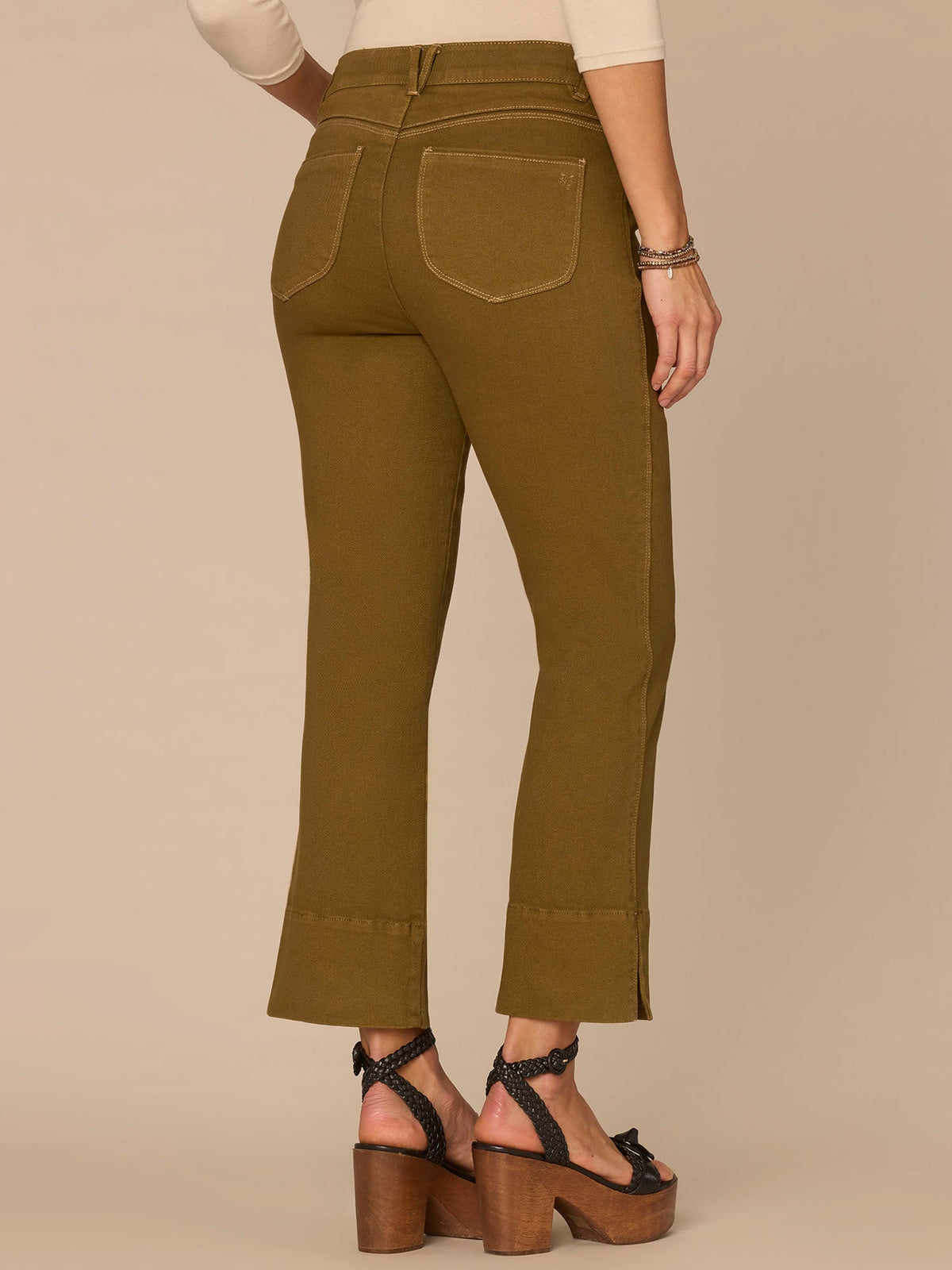 "Ab"solution® High Rise Colored Center Seam Petite Kick Flare Pants - Golden Olive