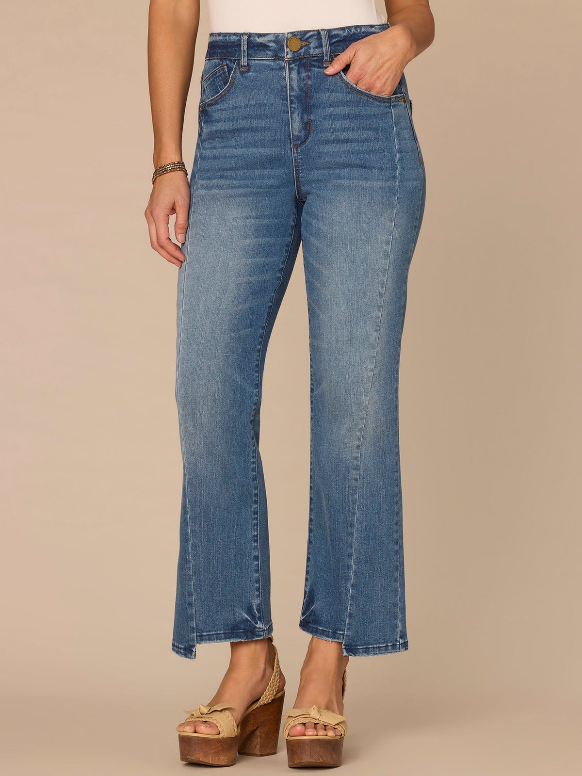 "Ab"solution® Skyrise Petite Barely Boot Jeans with Clean Finish Hem - Mid Blue Artisanal Denim