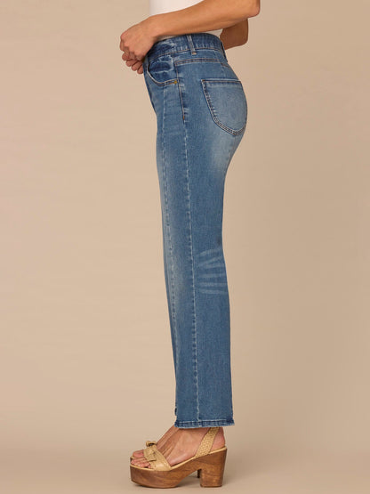 "Ab"solution® Skyrise Petite Barely Boot Jeans with Clean Finish Hem - Mid Blue Artisanal Denim