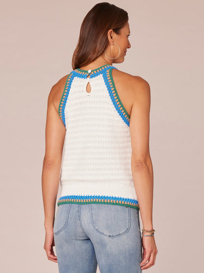 Sleeveless Crochet Round Neck Sweater Tank Top - Cherry Chocolate Off White|Pale Stone Sweet Toffee Multi|Off White Emerald Teal Multi