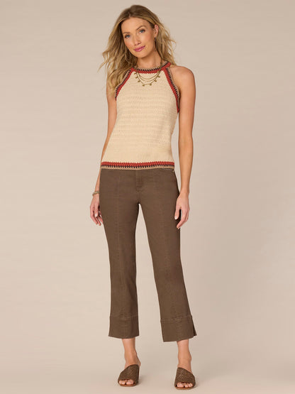 Sleeveless Crochet Round Neck Sweater Tank Top - Cherry Chocolate Off White|Pale Stone Sweet Toffee Multi|Off White Emerald Teal Multi